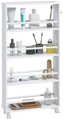 HOMCOM Chariot de Rangement à 4 Niveaux à roulettes 45 x 15 x 91 cm Blanc