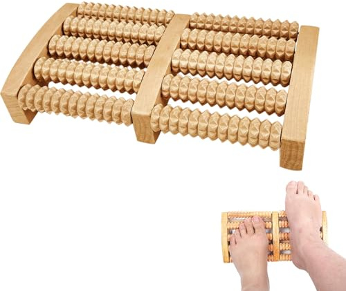 Hsyadazi Massaggiatore per piedi in legno, con 5 rulli per fascite plantare e sperone calcaneare, massaggiatore per alleviare il dolore e il relax