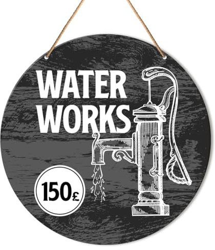 Funny Bathroom Sign Wall Decor, Guest Hanging Decor Rustic Decoration Wood for Toilet, Powder Room, Restroom, Housewarming Gifts Woman Man, Water Works 8x8 inch