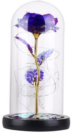 KAILIKETIY Lampe LED Rose Éternelle sous Cloche Verre avec Dorées Et Décoration Romantique pour Saint Valentin Mariage Et Cadeau Anniversaire