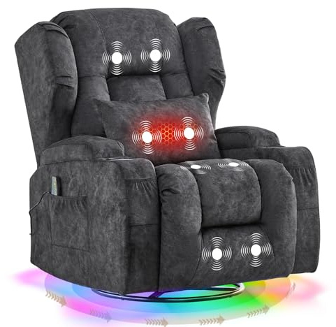 TCGBKAF Elektrischer Fernsehsessel Relaxsessel mit Liegefunktion,240°Drehsessel Kinosessel Massagesessel mit Wärmefunktion,TV Sessel Liegesessel fürs Wohnzimmer bis 150kg (Samtstoff, Grau)