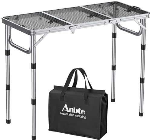Anbte 3ft Folding Grill Table With Storage Bag, 3 Adjustable Height 27.5 Aluminum Portable Grill Table, Heat Resistant, Lightweight, Portable Handle For Bbq Cooking Camping Travel, 35 X 16, Silver