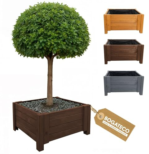 BOGATECO Jardinera de madera grande para exteriores de 50 x 50 x 30 cm | Antracita | Maceta para flores perfecta para jardín, terraza y balcón | Estructura robusta y estable | Impregnada