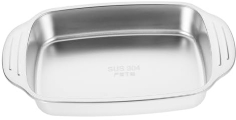PRETYZOOM Plat à Rôtir Rectangulaire Acier Inoxydable pour Four et Plaque de Cuisson Anti-débordement Grand Format Panier pour Poissons et Fruits de Mer sur Cuisinière à Induction