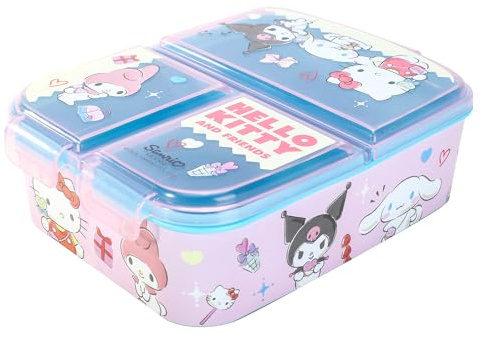 Hello Kitty & Friends Kid Lunch Box with Compartment - BPA-Free Bento Boxes | Rectangular School & Travel Food & Snacks Box, Officially Licensed Cute Plastic Sandwich Container for Boys & Girls