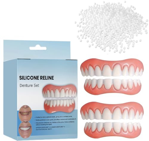 Teegxddy 2 pares de Dientes Postizos Set,Carillas Dentales Arriba y Abajo, Multifunción,Con 10 g de Cemento Dental, Unisex