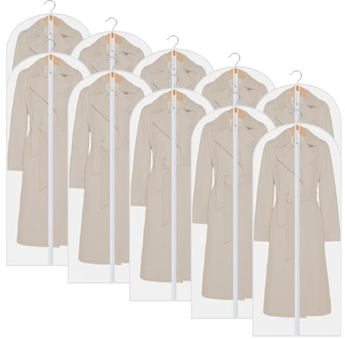 Ogetok 10 PCS Long Garment Covers Translucent Clothes Full Zipper Bags with Zip for Men Women, 60 x 140cm Waterproof Dustproof Suit Protector Bags Dress Covers for Shirts Coats Jackets