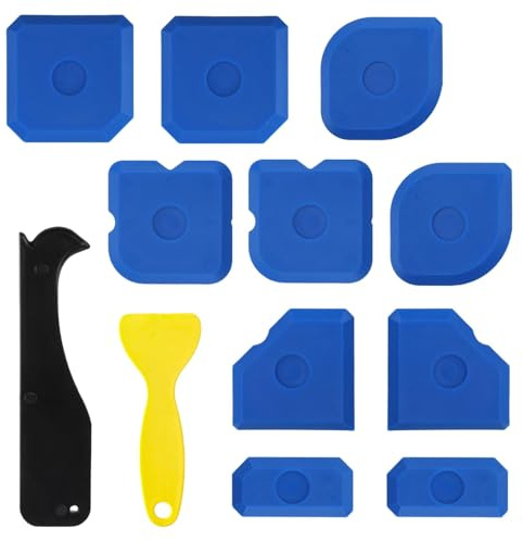 NIYATA 10pcs Silicone Caulking Tool Set, Flexible Silicone Caulk Tool Set with 2 Scraper, Reusable Sealant Finishing & Smoothing Tools for Kitchen, Bathroom, Windows & Sinks (Blue)