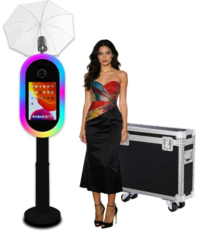 Photomaton compatible avec iPad 10,2 à 13 et appareil photo, avec lampe de poche et hauteur réglable, appareil photo reflex numérique pour location, mariage, fête d'anniversaire, événements (noir