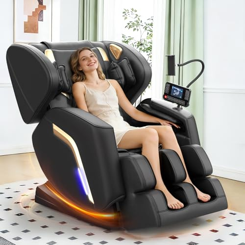 NAGLIFOR Sillón de Masaje con Función de Calor, 14 Rodillos, 9 Bolsas de Aire, Masaje de Pies,Altavoz Bluetooth, Control por Teléfono Inteligente, Panel Táctil, Sillón Reclinable de Gravedad Cero