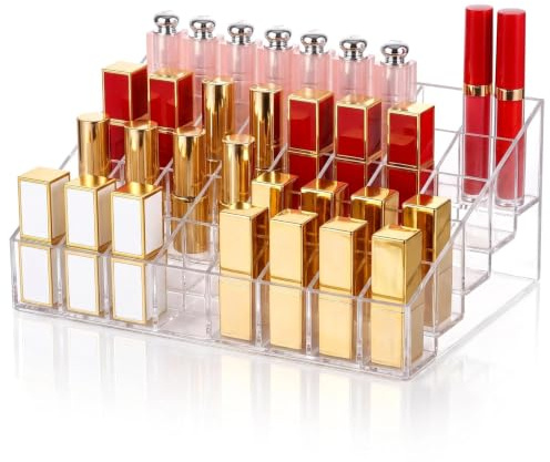 Gtwinsone 40 Scomparti Organizer Porta Rossetti Orizzontale in Acrilico Trasparente per Trucco Cosmetici Smalto Unghie e Eyeliner per Cassetto Toletta