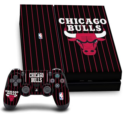 Head Case Designs Officially Licensed NBA Black Pinstripe Design Chicago Bulls Logo Vinyl Sticker Gaming Skin Decal Compatible With Sony PlayStation 4 PS4 Console and DualShock 4 Controller Bundle