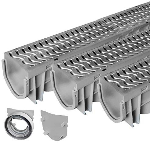 Source 1 Drainage Trench & Driveway Channel Drain with Galvanized Steel Grate - 3 Pack