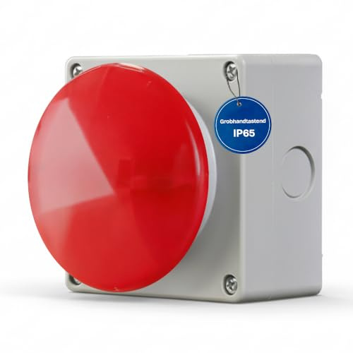 Intratec Buzzer Grobhandtaster Rot Grau – IP65 Schalter Aufputz Taster Drucktaster 1NO+1NC zwangsöffnend für industriellen Gebrauch made in EU – 94 x 94 x 90mm