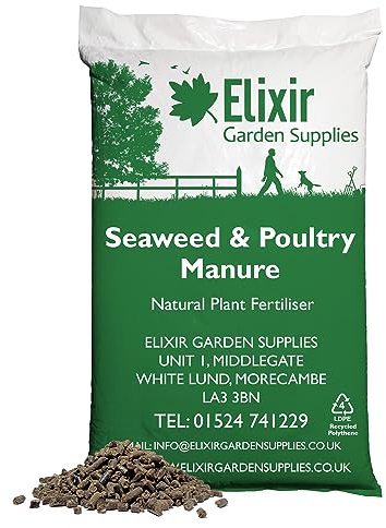Elixir Gardens 20kg Bag Seaweed & Poultry/Chicken Manure Pellets | Natural & Organic Fertiliser/Plant Top Dressing
