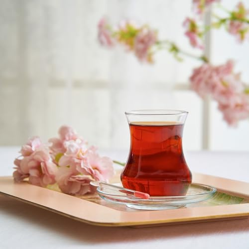 Låda med 6 teglas turkiska teglas cay bardagi koppar fat 12 delar set