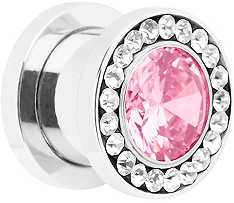 Piersando Flesh Tunnel Ohr Piercing Plug Ohrpiercing Schmuck Schraub Edelstahl mit vielen Zirkonia am Rand Silber 3 mm Clear Clear