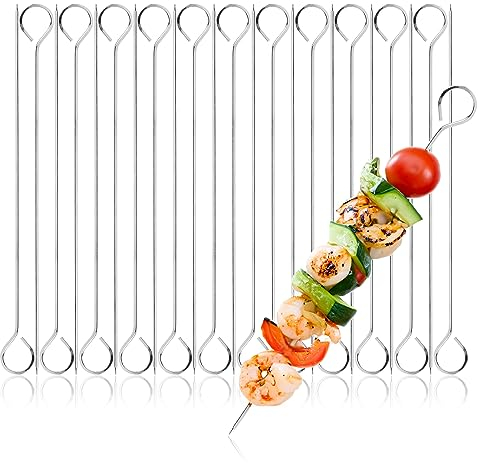 COM-FOUR® 24x Stainless Steel skewers - 24 cm Long Meat skewers - BBQ skewers for Meat, Fish and Vegetables (24cm)