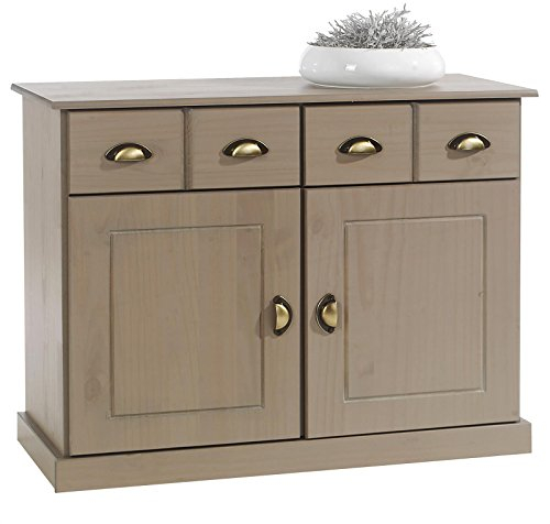 IDIMEX Kommode Paris aus massiver Kiefer in Taupe, schönes Sideboard mit 2 Türen, praktische Apothekerkommode mit 2 Schubladen, Zeitlose Schubladenkommode mit Muschelgriffe