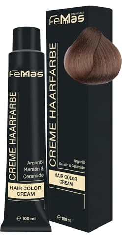 FemMas - Tintura per capelli biondo medio 7, crema colorante professionale con olio di argan, cheratina e ceramidi, colorazione permanente o tintura, per risultati durevoli, da 100 ml