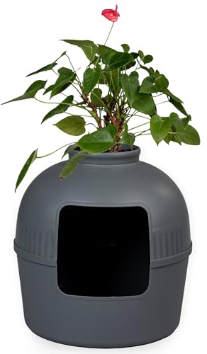 RHRQuality kattlåda – Flower XXL Blackline – dold katttoalett – för stora katter – med stor ingång (51 cm) och avtagbar ovansida – antracit