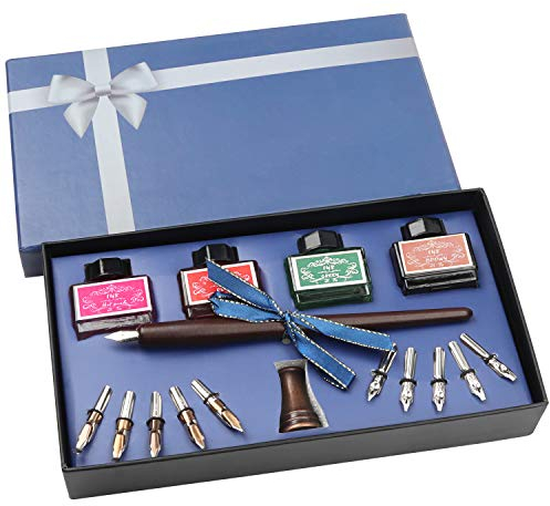 BELLE VOUS Kalligraphie Set aus Holz Mit Halter, Tinte Flaschen & Feder Spitzen (16-teilig) - Ideal zum Lernen für Anfänger & Erwachsene