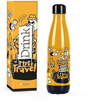 I-Drink - Trinkflasche 350/500/1000 ML Thermoflasche aus Stahl (500 ML, Reise Doodle)