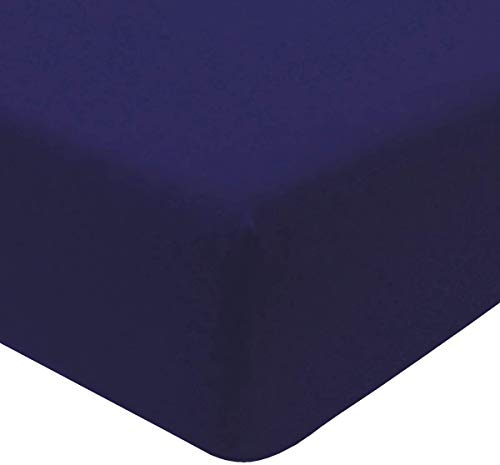 Sleepdown Lenzuolo con Angoli, in Jersey, Color Blu Navy, Super Morbido, Caldo, Comodo, Facile da Pulire, in Tinta Unita, in Filo, 140 x 200 x 25 cm