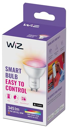WiZ Tunable White and Color LED Spot GU10 (345 lm), 50 W 1er-Pack Kunststoff Spot mit 16 Mio. Farben oder warm- bis kaltweißem dimmbarem Licht, smarte Lichtsteuerung über WLAN per Stimme/App