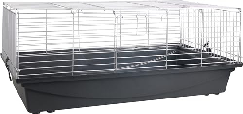 Flamingo Kleintierkäfig Eppo – Silber/Schwarz, XL (100 cm) | Geräumiger & robuster Käfig für Kaninchen & Meerschweinchen
