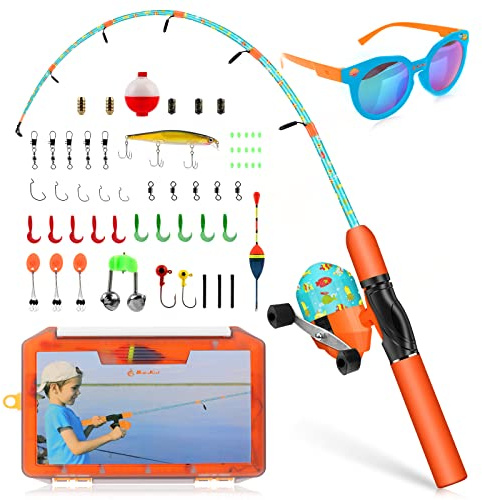 Kids Portable Fishing Rod Starter Kit with Fishing Line Storage Box Gift for 3-7 Years Old Kids