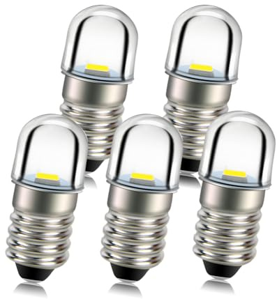 Ruiandsion 5 pièces E10 douille de base ampoule LED 1W 4.5V blanc remplacer torche phare phare Mini lampe frontale ampoules de lampe de poche, terre négative
