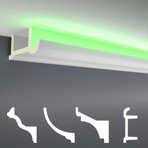 HEXIM LED Stuckleisten Sparpakete - Indirekte Beleuchtung mit Deckenleisten aus PU, leicht & lichtundurchlässig- (8m LED-17) Stuckprofil Profil