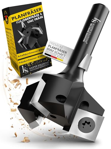 Kasper Solutions® Planfräser 8mm Schaft für Oberfräse | Planfräser 8mm Schaft für Oberfräse – Holzbearbeitung, Epoxidharz, Abrichtfräser/Hobelfräser, Fräsdurchmesser Ø39mm