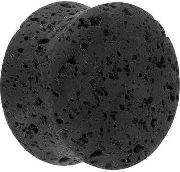 Treuheld® Lava Stein Ohr Plug - Schwarz - Stein Flesh Tunnel aus Magma - 9 Größen