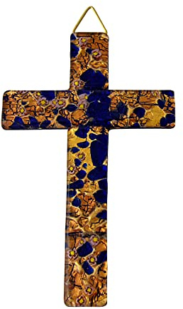 KVN Kreuz Murano-Glas ca.14,5x9cm blau/gold