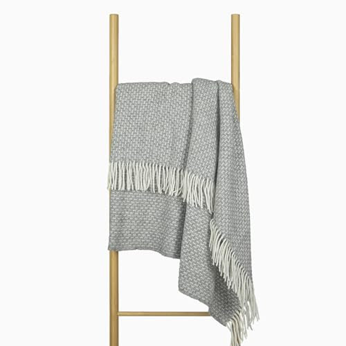 Coperta in Lana 140x200, 100% Lana, Plaid Lana Morbido per Letto e Divano, Singolo, Una Piazza e Mezza, Matrimoniale, Coperta Calda e Durevole, Elegante Copriletto con Frange - ZELANDIA Wool Blanket