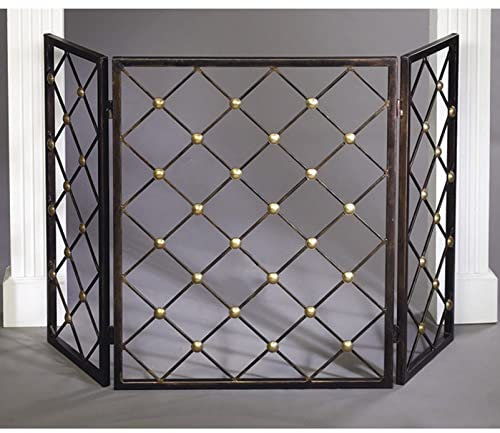 MMQGQ store Funkenschutz Schwarzer Schmiedeeisen-Metall-Kamin-Bildschirm, 3 Paneele, Die Feuer-funken-Guard-Gitter, Indoor-Kamin-bildschirme, 50,68 × 30,65 Zoll