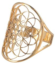 Fleur de vie anneau réglable en filigrane fleur anneau bande pour femmes grand creux bagues Cosplay fête bijoux (Ajustable, 311, ton d'or)