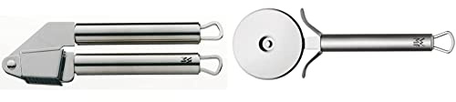 WMF Profi Plus Knoblauchpresse 17,5 cm, Cromargan Edelstahl teilmattiert, spülmaschinengeeignet & Profi Plus Pizzaschneider 19,8 cm, Pizzaroller, Pizza Cutter, Cromargan Edelstahl teilmattiert
