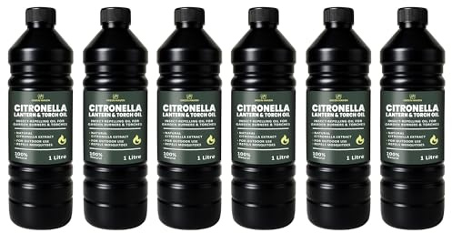 CUQOO 1L Scented Citronella Oil for Garden Burners - 6 Pack Insect-Repelling Torch & Lantern Oil Outdoor Use, Garden Citronella for Tiki Torches, Burners & Lamps, Patios, BBQs, Camping