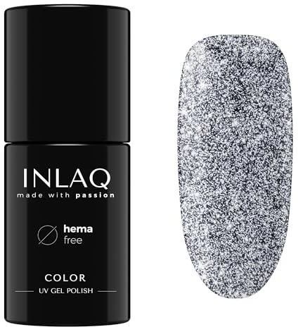 INLAQ® HEMA Free UV Nagellack Glitzer Shiny Signs Sammlung - Gel Nägel Glitzernd frei von Hema - Glitter Gellack UV Lack in Aries Farben - 6ml