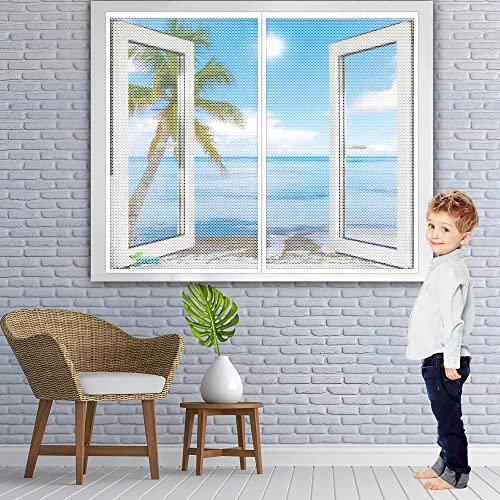 Fliegengitter BalkonFenster Magnet 170 x 100 cm Insektenschutz Moskitonetz Easy Install, mit Heavy Duty Mesh und Klettverschluss für Balkontüren Terrassentüren【Weiß】