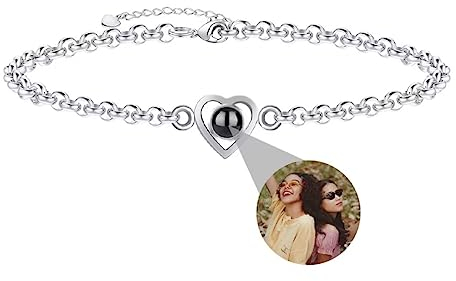 Personalisierte Foto Armband mit Bild Projektion Armband im Stein Herz Ich Liebe dich Armband 100 Sprachen für Damen Frauen Denkmal Weihnachten Freundschaft Geschenk Silber Rose Gold