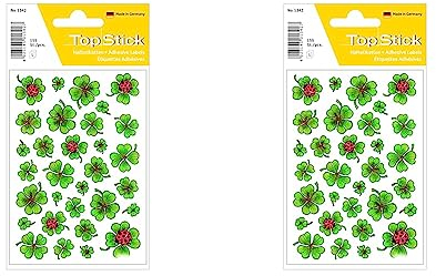 topStick 1342 Sticker Glück (155 Aufkleber, Papier, matt) selbstklebende kleine Kleeblatt/Marienkäfer Deko-Sticker für Hochzeit, Geschenk, Geburtstag, Briefe, Liebe, Dekoration, grün, 2er Pack