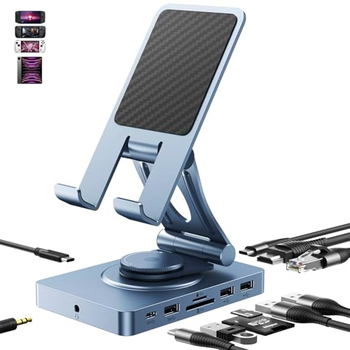 NEWQ USB C Hub für iPad Pro 11-in-1 USB C Hub Stand iPad Dockingstation, HDMI 4K@60Hz, USB-A/C, SD/TF 4.0, LAN, Audio – Kompatibel mit iPad Pro, Steam Deck, ROG Ally, Samsung Galaxy
