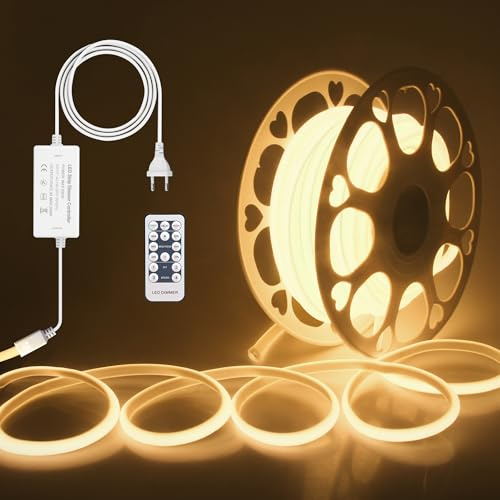 ALITOVE COB LED Streifen 230V Dimmbar Warmweiß 3000K Flexibler 20M COB 5760LEDs Lichtstreifen mit RF-Fernbedienung für Heimwerker-Innenbeleuchtung Heimdekoration