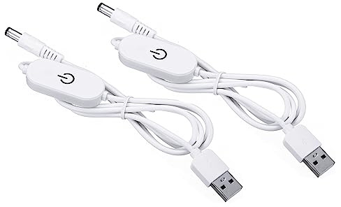 PATIKIL USB zu DC Verlängerung Kabel mit Schalter 2 Pack Verlängerung Leistung Schnüre Adapter Dimmer Steuerung mit LED Anzeige für Lüfter LED Leisten Weiß
