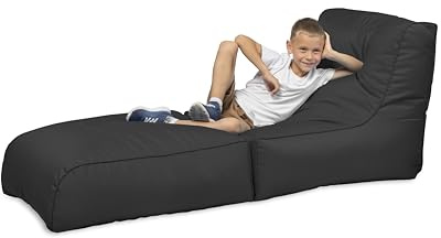 chilly pilley Sitzsack, Faltbarer Pouf zum Sitzen und Liegen 2 in 1 – mit EPS-Füllung – Riesensitzsack – Kinder & Erwachsene – Outdoor Liegekissen Wasserfest Sitzkissen – viele Farben, schwarz