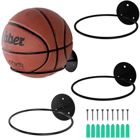 CaiYuanGJ 3 Piezas Soportes De Bolas Montados Pared, Soporte Balon Futbol, Soporte De Exhibición De Pelota, Soporte De Fútbol Pared, para Baloncesto, Voleibol, con Tornillos, para Regalar(Negro)